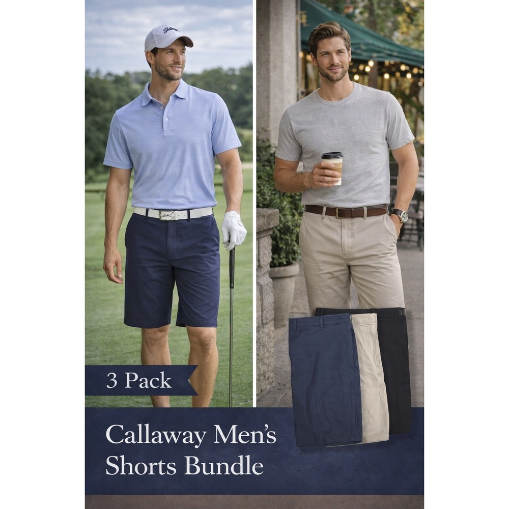 Men's Callaway Golf Shorts Bundle of 3 40 Waist Blue Black Tan Lightweight